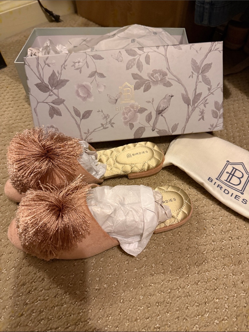 Birdies Rose Pink Pom-Pom Slide Slippers